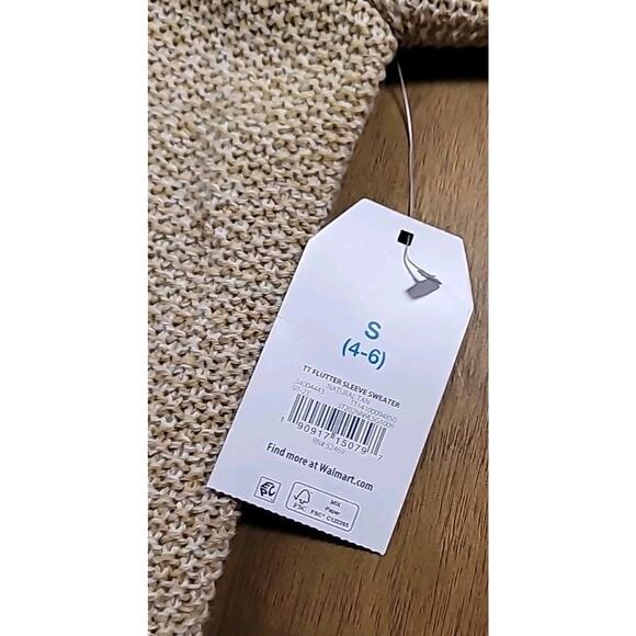 Time and Tru Flutter Sleeve Crewneck Sweater Tan Women’s Small NWT Long Sleeve - Picture 6 of 9